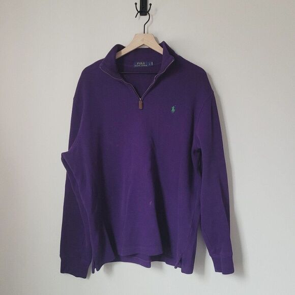 Polo Ralph Lauren Quarter Zip Knit Sweater Size Large in Purple - Picture 1 of 5